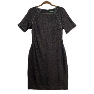 Ralph Lauren Cocktail Dress Womens 10 Black Lace Sheath Bodycon LBD Party Lined